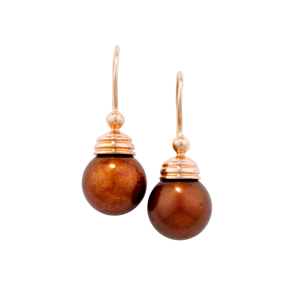 Luxury Bronze Pearl Rose Gold Ball Drop Earrings London Road Jewellery