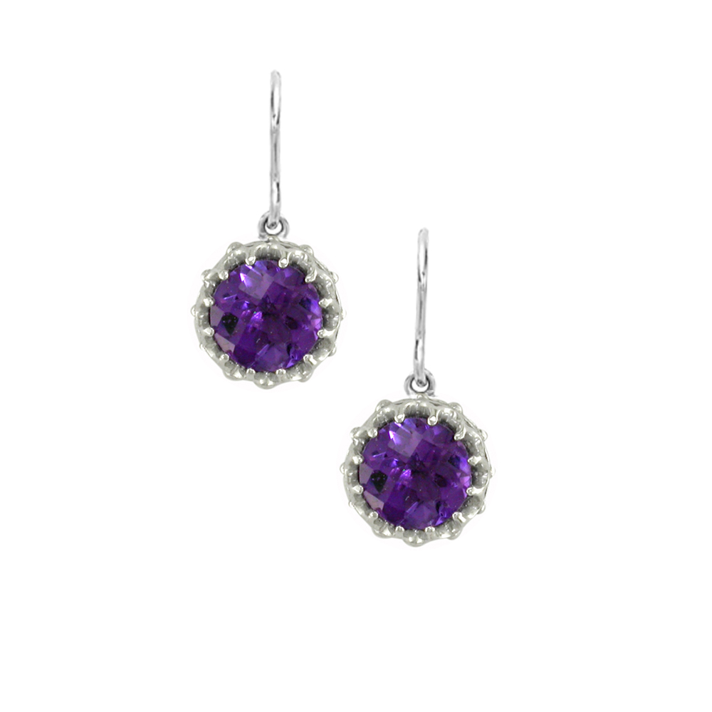 Stunning White Gold Chequer Cut Amethyst Coronation Drop Earrings White Gold Amethyst Drop Earrings