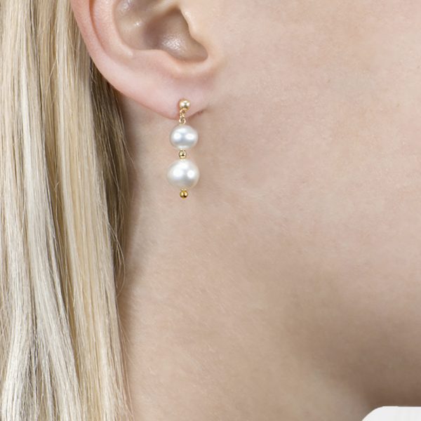 Yellow Gold Graduated Pearl Drop Earrings