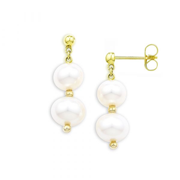 Yellow gold cultured freshwater pearl drop earrings