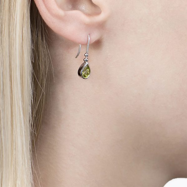 White Gold Peridot Bead Drop Earrings