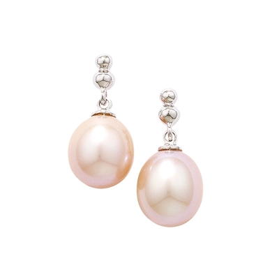 Designer White Gold Pink Pearl Bead Drop Earrings London Road Pink Cultured Freshwater Pearl Drop Earrings White Gold