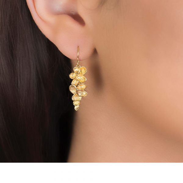 Yellow Gold Falling Leaves Drop Earrings