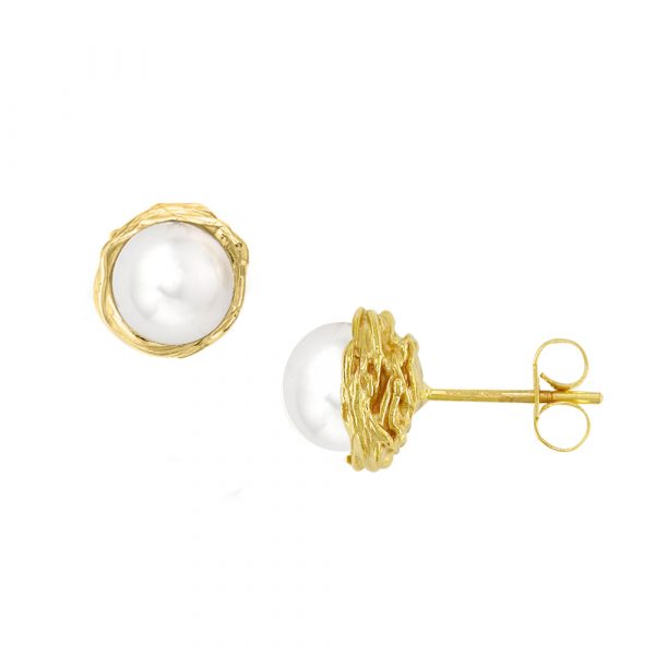 Yellow gold cultured freshwater pearl earrings
