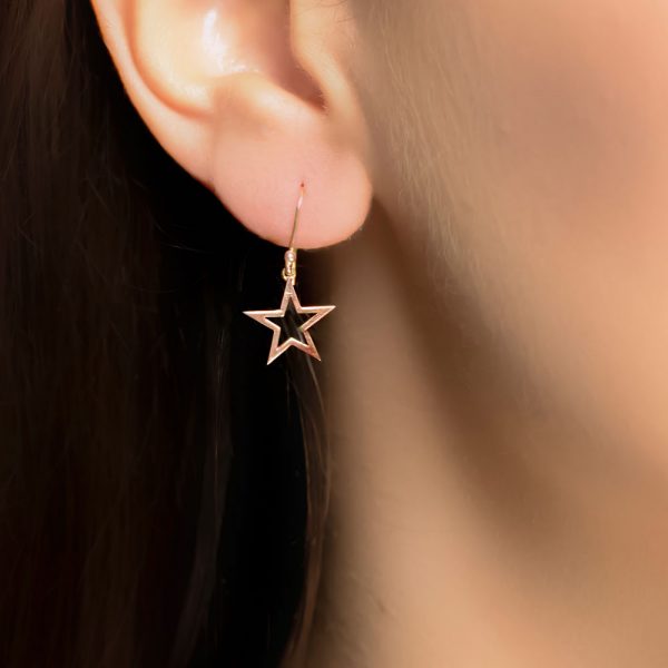 Rose gold open star drop earrings