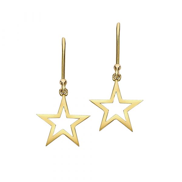 Yellow gold open frame star drop earrings