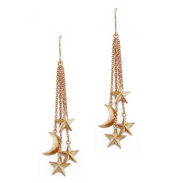 9ct Rose gold moon star drop earrings