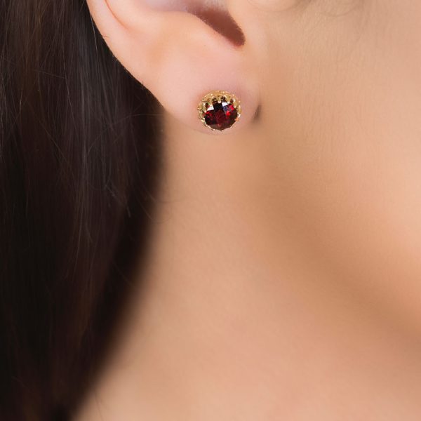 Yellow gold garnet coronation stud earrings
