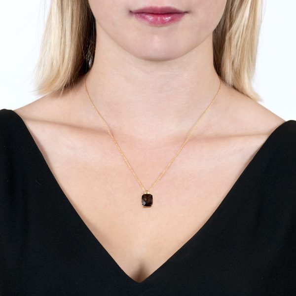 Yellow Gold Cushion Smoky Quartz Pendant