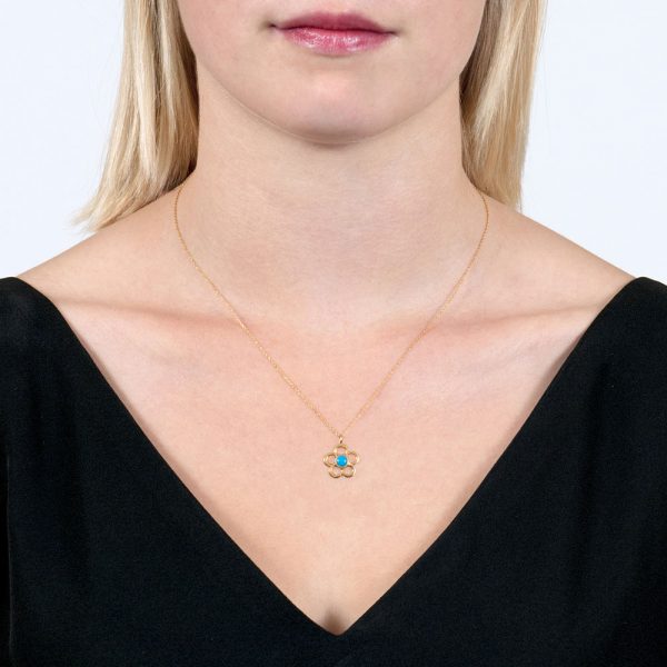 Yellow Gold Turquoise Blossom December Birthstone Pendant