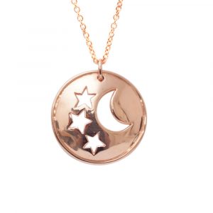 Moon and star disc pendant rose gold