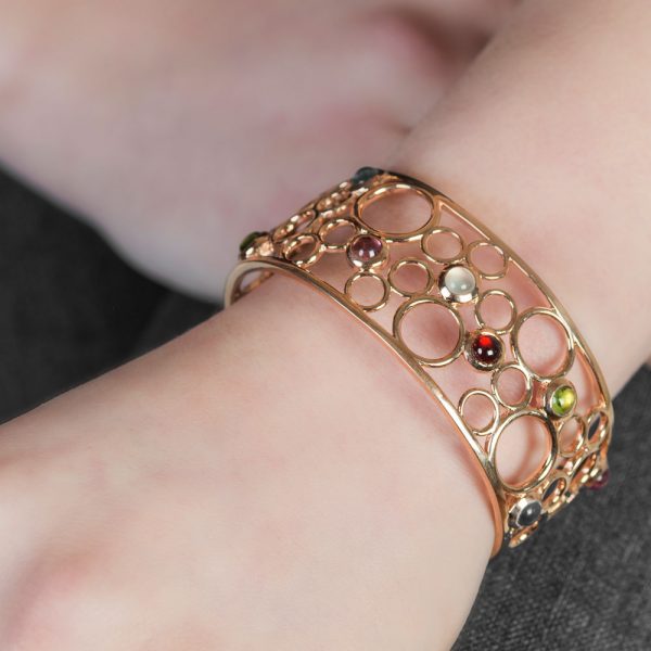 Rose gold multi gem cuff bangle
