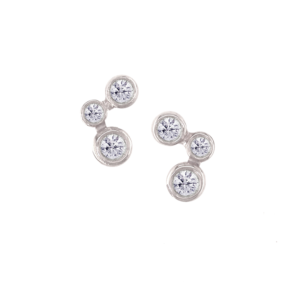 Luxury Bubble 3 Stone White Gold Diamond Stud Earrings London