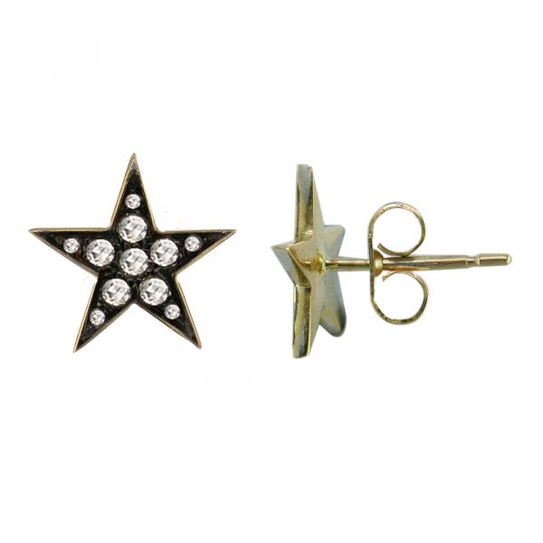 Yellow gold rose cut diamond star earrings