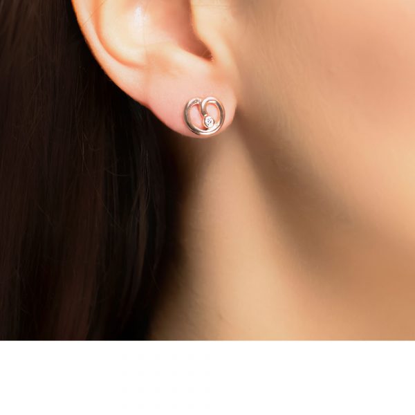 Rose gold diamond stud spiral earrings