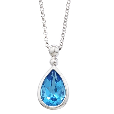 Exclusive White Gold Pearshape Blue Topaz Bead Pendant Necklace ...