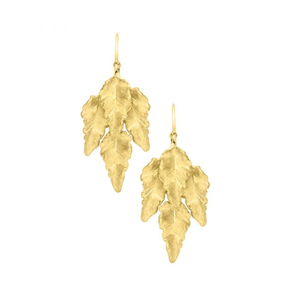 9ct yellow gold layered leaf drop earrings