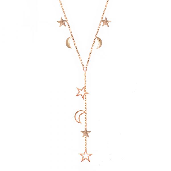 Rose gold 3D star moon necklace