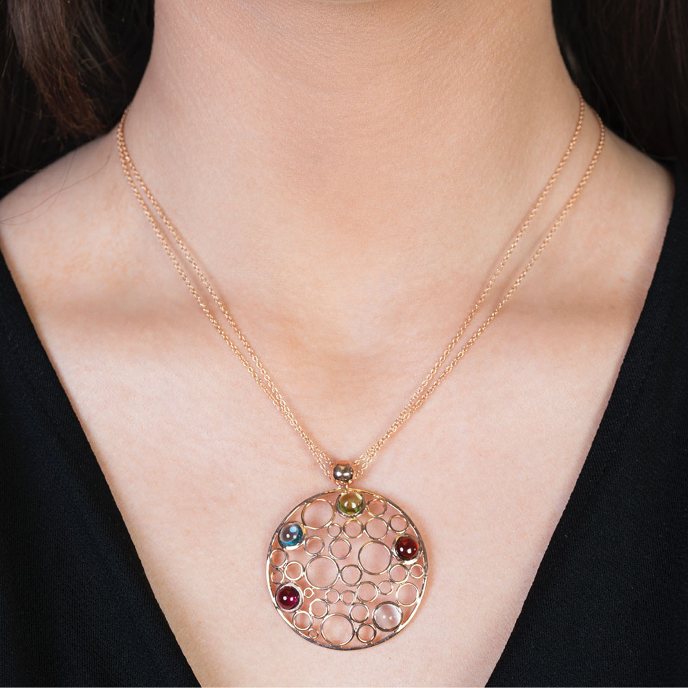 Rose Gold Large Bubble Multi Gem Pendant