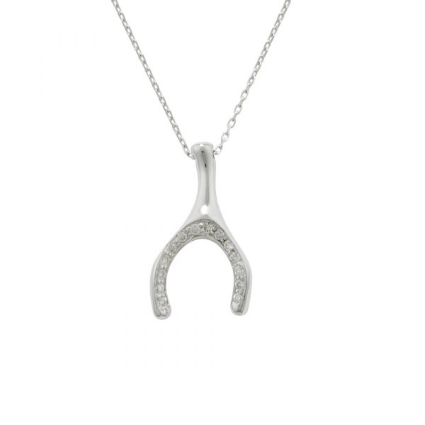 Diamond wishbone pendant white gold
