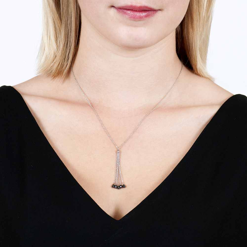 White Gold Black Diamond White Tassel Pendant