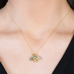 Gold Black diamond Bumble Bee Bug Pendant