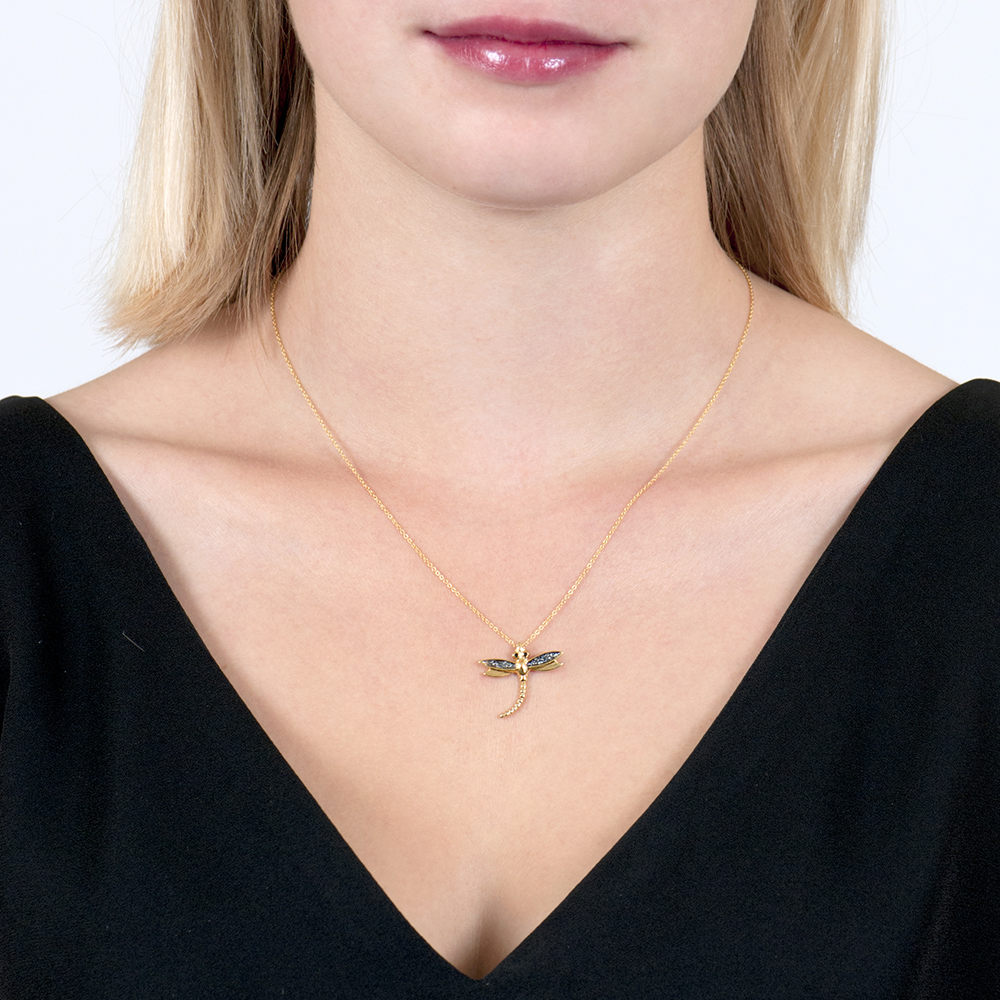 Beautiful Yellow Gold Black Diamond Dragonfly Bug Pendant London Beautiful Yellow Gold Black Diamond Dragonfly Bug Pendant