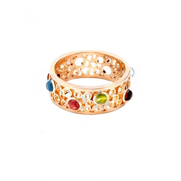 Rose gold handmade multi gem Bubble band ring