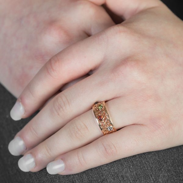 Yellow gold multi gem stone ring