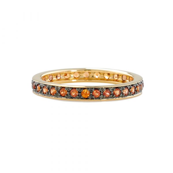 Orange sapphire full eternity stack ring yellow gold