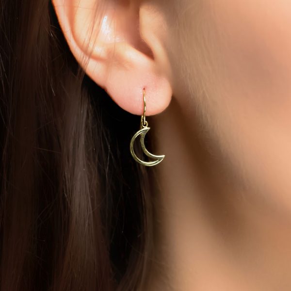 Yellow gold moon drop earrings