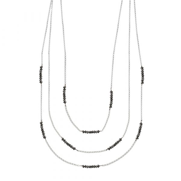 White gold black diamond bead necklace