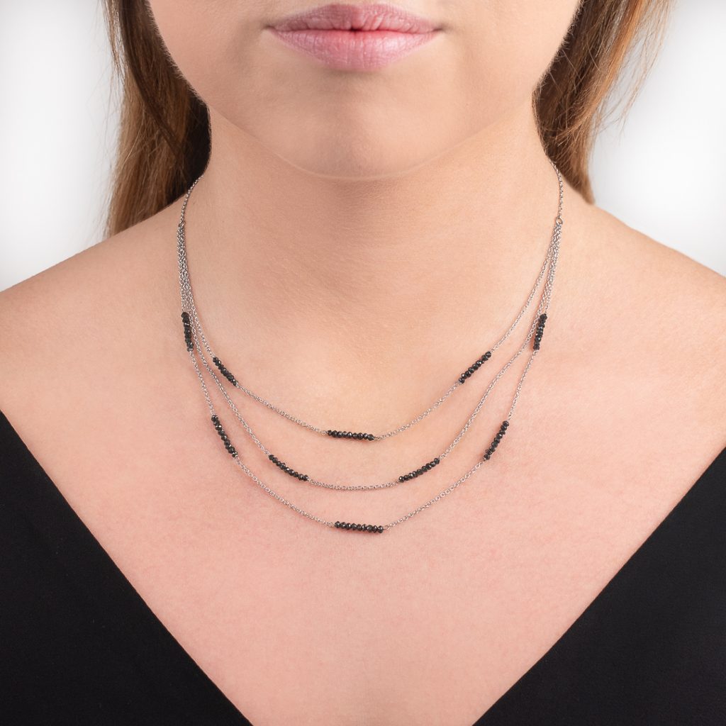 Black Diamond Bead Necklace in White Gold London Road