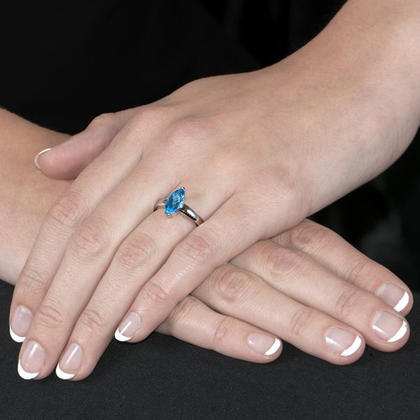 White Gold Marquise Blue Topaz Ring