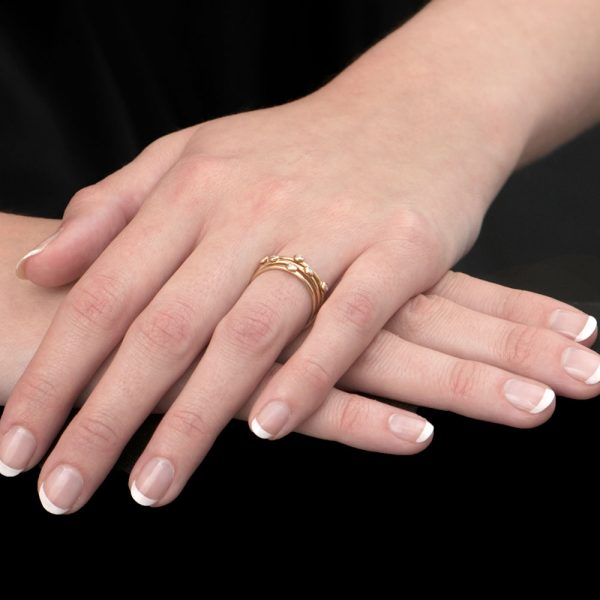 Raindrop Yellow Gold Diamond Stacking Rings