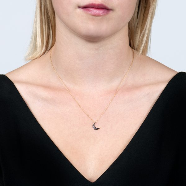 Yellow Gold Rose Cut Diamond Starry Night Moon Pendant