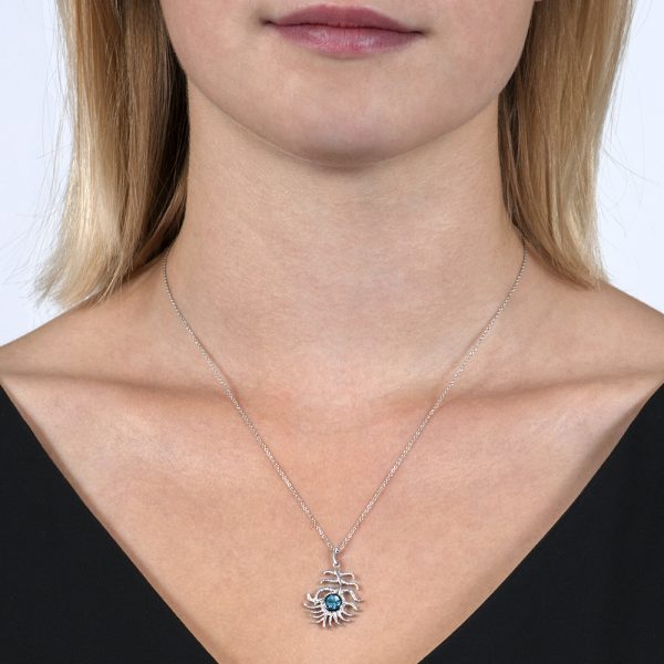 White Gold Blue Zircon Peacock Pendant