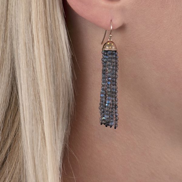 9ct Yellow Gold Labradorite Tassel Drop Earrings - London Road Jewellery