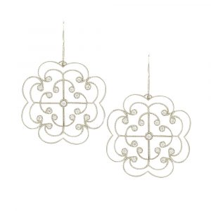 9ct White gold diamond large Lattice earrings