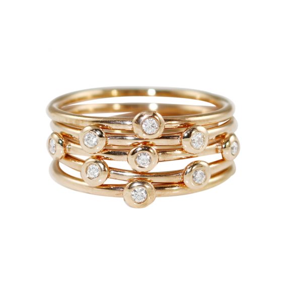 Rose gold diamond five stack rings