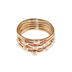 RO858B-rose-gold-5-diamond-stack-rings-ABOVE Rose gold diamond five stack rings