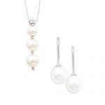 White gold pearl pendant and earrings