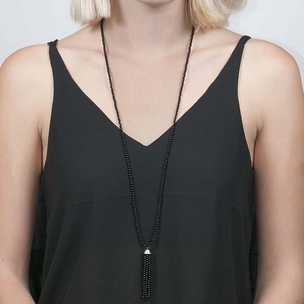 White gold black onyx tassel necklace