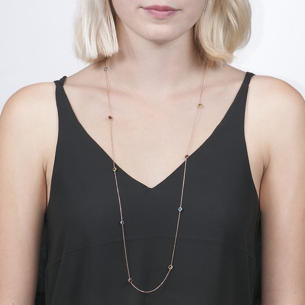 Yellow gold multi gem raindrop necklace