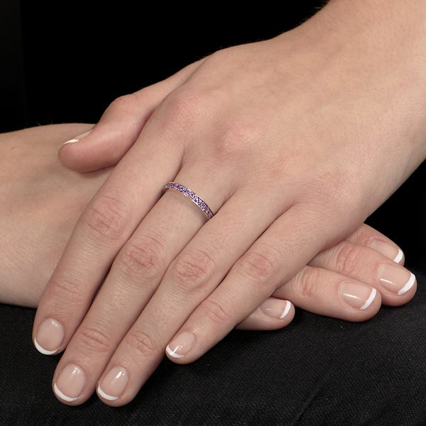 White gold amethyst stack ring