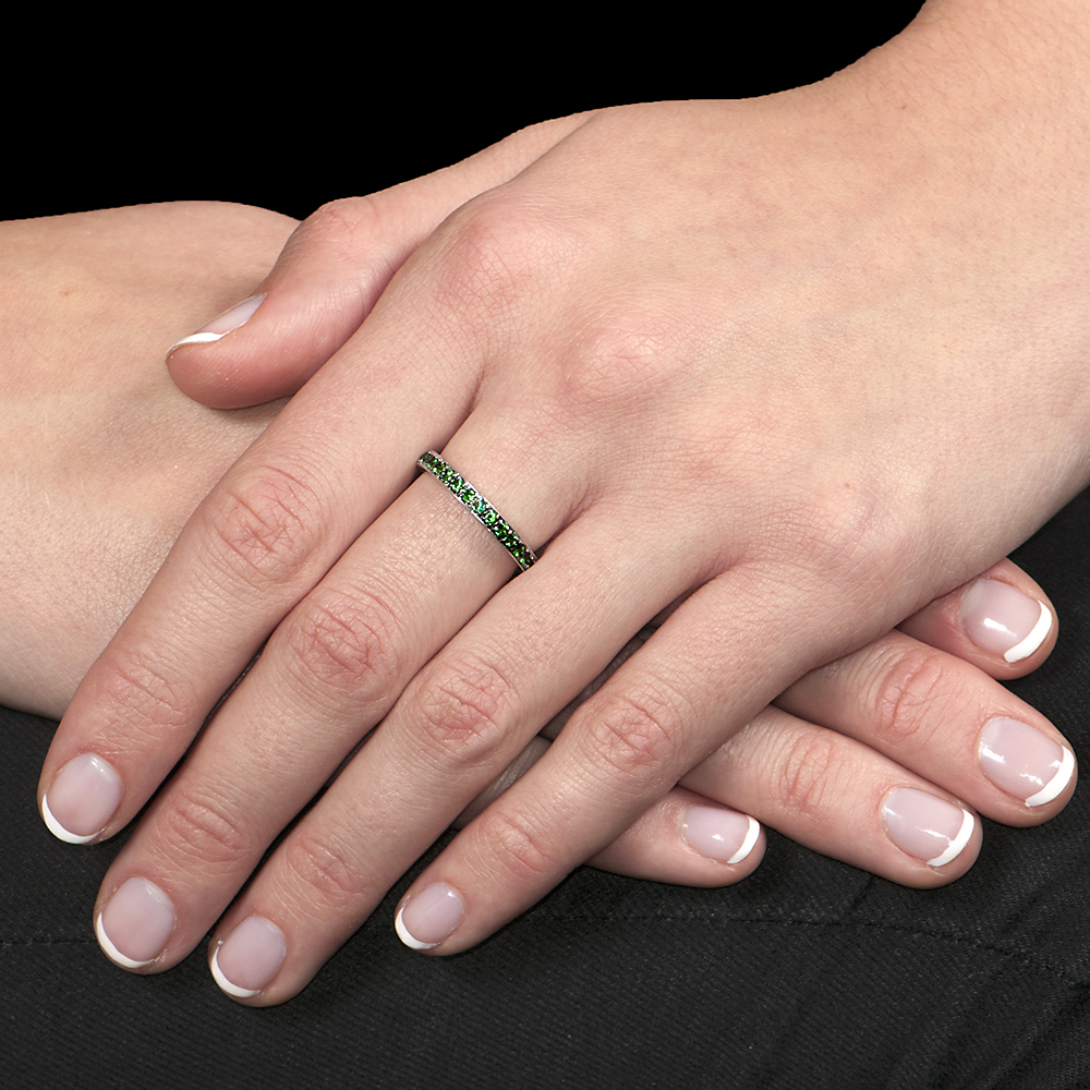 White gold tsavorite garnet stack ring