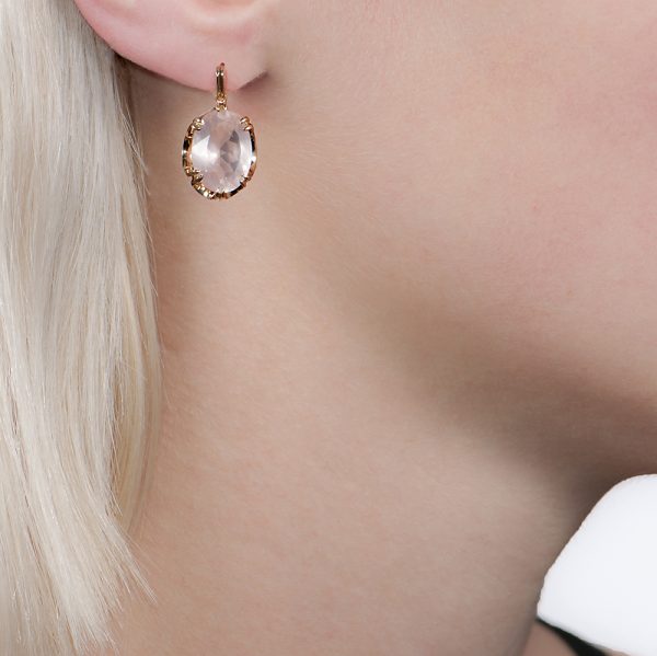 Yellow gold rose quartz drop earrings