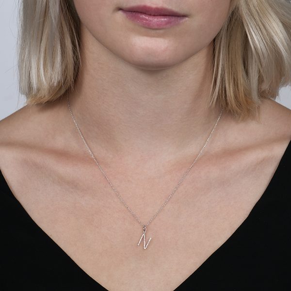 White gold diamond letter N pendant