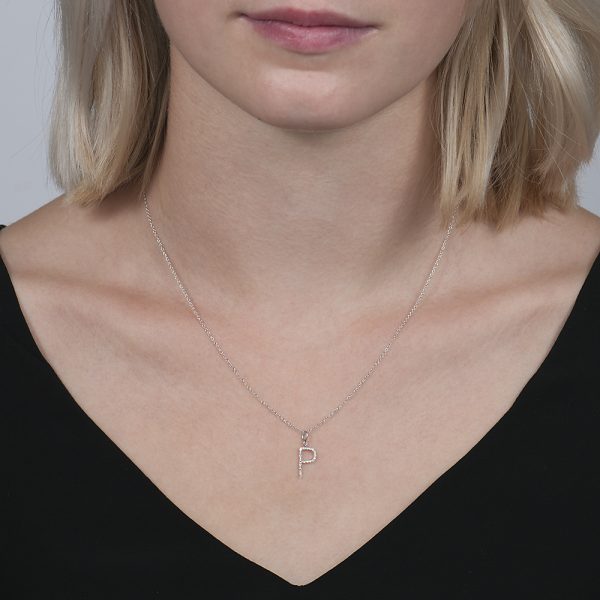 White gold diamond letter P pendant