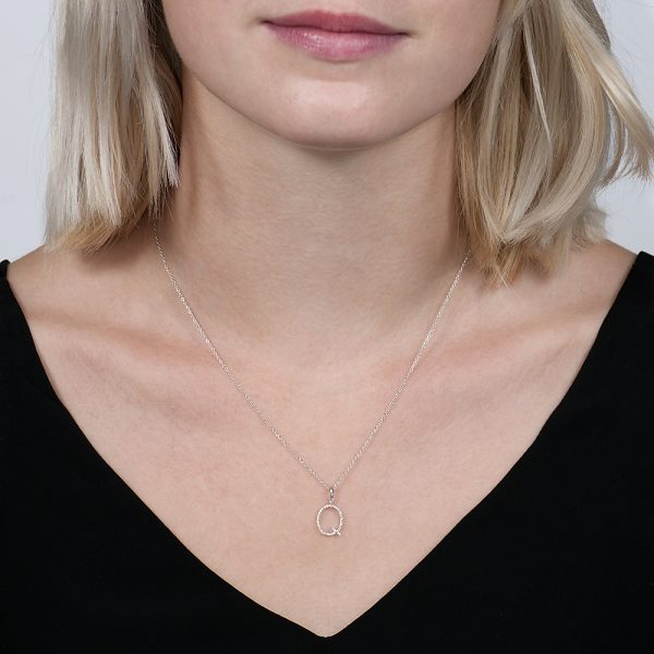 White gold diamond letter Q pendant